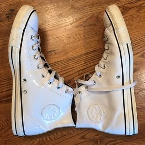 Men Size 12 White Patent Leather Converse